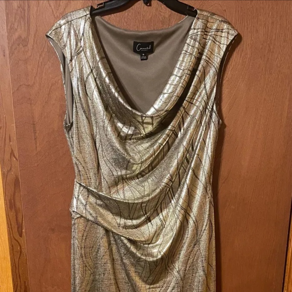 Elegant Gold Draped Women's Dress
